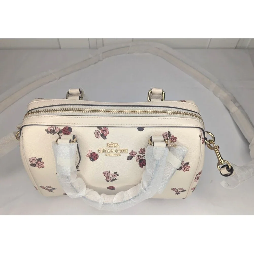 Coach Rowan Medium Satchel - Rare, Chalk, Multi, Ladybug Floral Print, NWT